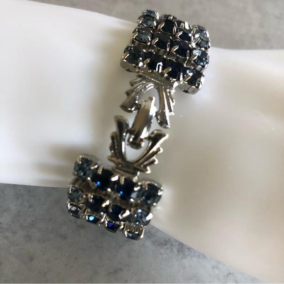 Sapphire Blue Rhinestone Statement Bracelet & Dangle Earrings Set - Picture 3 of 8